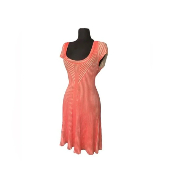 Free People Hot Off The Press Stretch Ribbed Knit Coral Pink Dress Size … - Picture 6 of 8